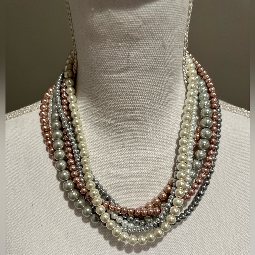 The Limited - Multi-strand pearl necklace (cream, gray, and pink)